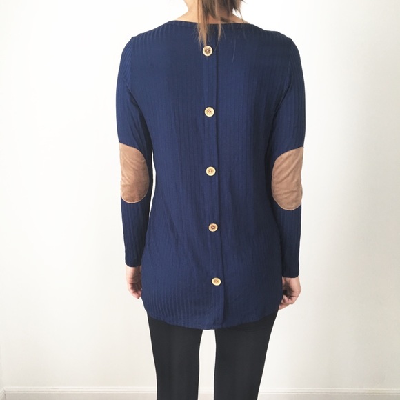 FINE RIBBED TUNIC TOP WITH SUEDE ELBOW PATCH - Picture 4 of 5